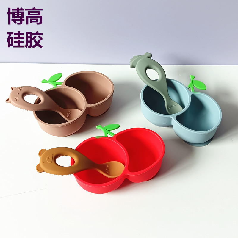 Nuevo creativo caja de inmersión dividida taza de salsa condimento ventosa poderosa para niños bolos de alimentos suplementarios lindos bolos de silicona de cereza