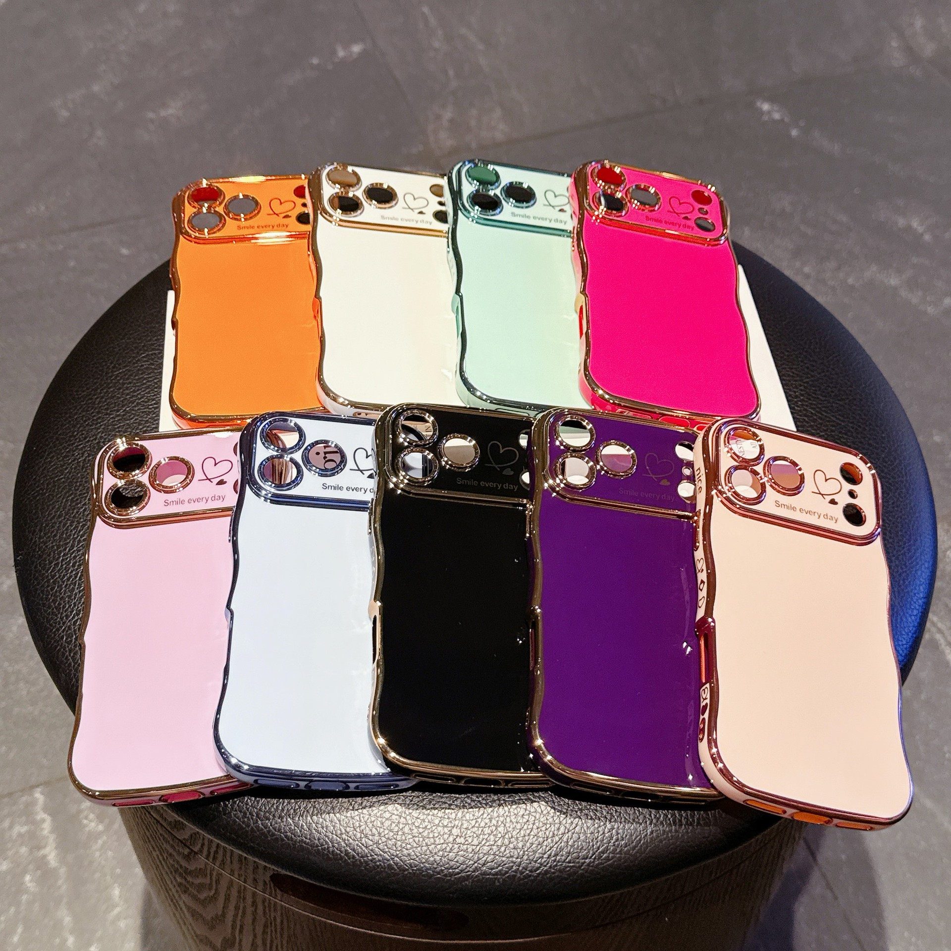 Electroplated Wave Double Love Phone Case Suitable for Iphone17 Pm Solid Color 16Pm All-Inclusive Anti-Fall Protective Case 15