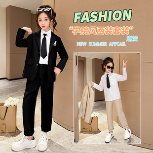 Cross-border ciphertext girl's suit suit spring and autumn catwalk children's western style dress casual suit two-piece host