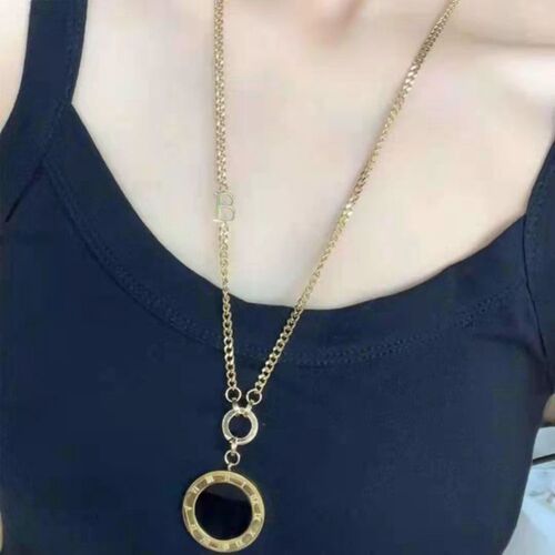 European and American fashionable titanium steel sweater chain long black and white round necklace for women, versatile and personalized autumn and winter clothing accessories