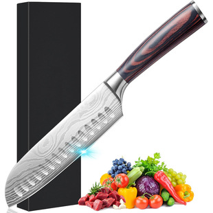 Cross-Border Hot Selling 7inch Kitchen Knife Stainless Steel Household Kitchen Knife Professional Chef Cooking Santoku Knife in Stock