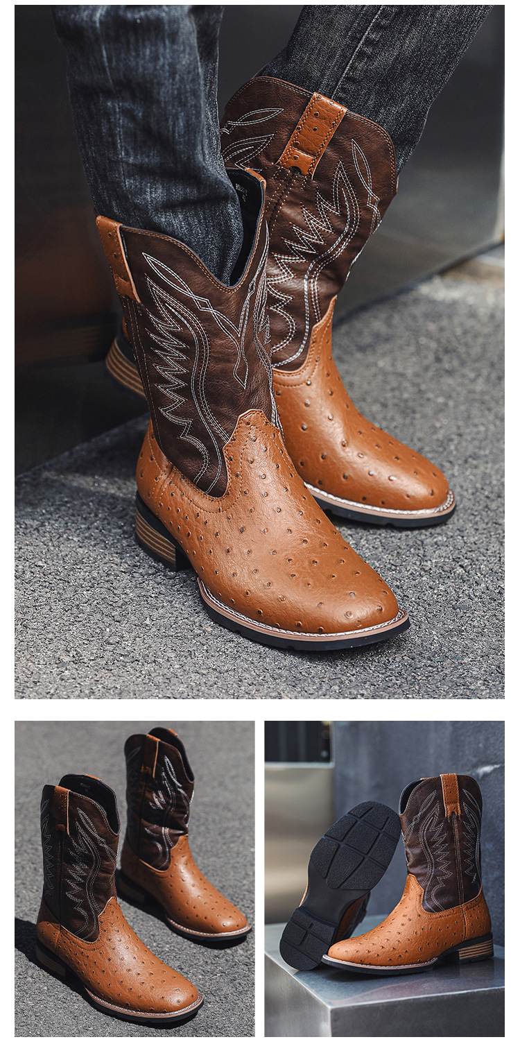 Plus Size Men's Western Cowboy Boots Vintage Rider Boots_vogvips.com