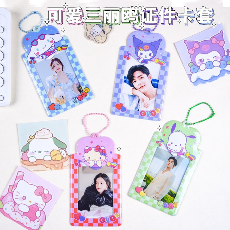 Sanrio Card Holder Cartoon Cute Photo Pendant Keychain Guka Melody Card Bag Cartoon Retro Kuromi