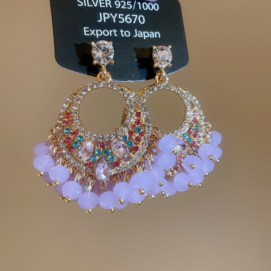 Aguja de plata con diamantes de cristal pendientes de bordilla estilo nacional pendientes de temperamento pequeño ligero lujo de alta calidad industria pesada exageración pendientes