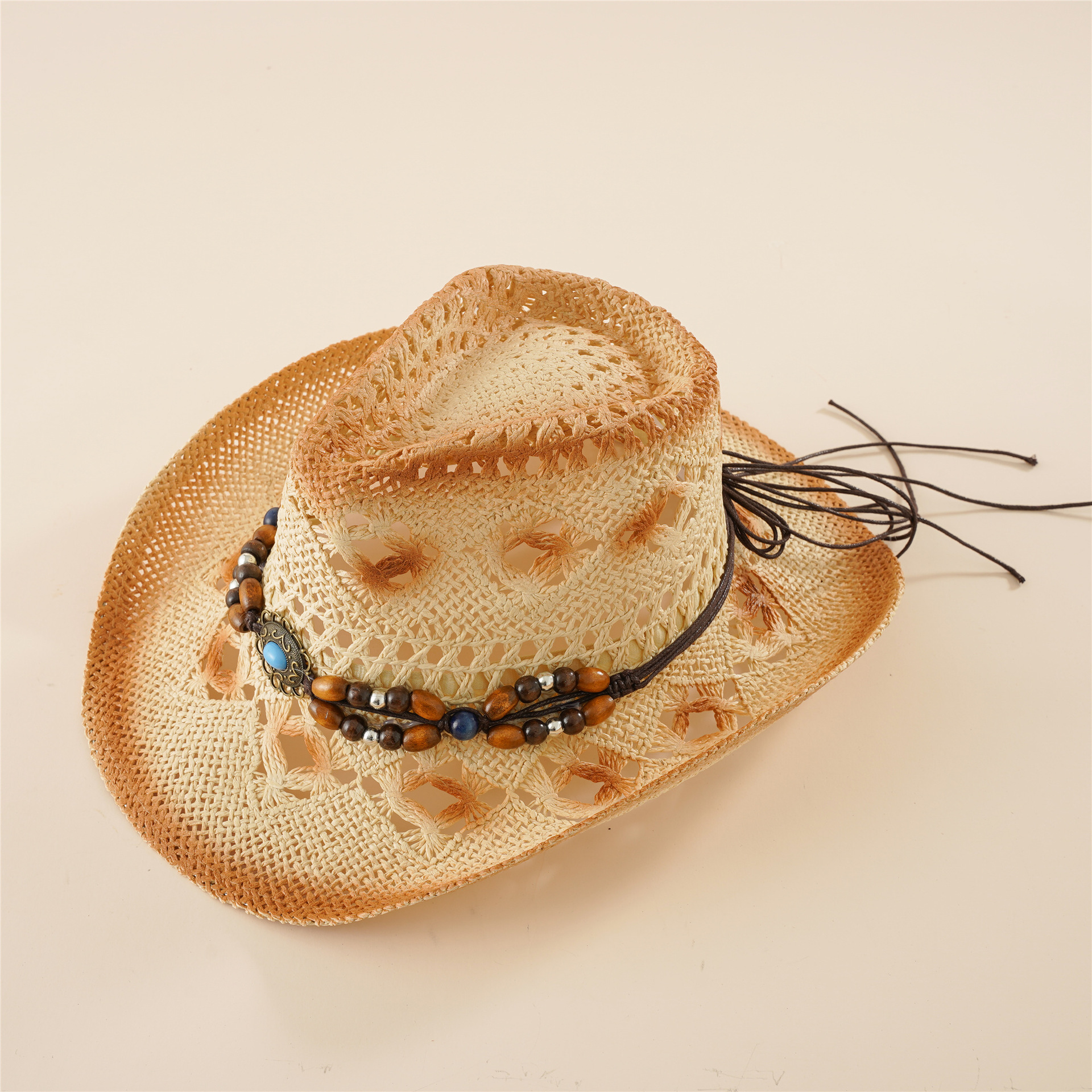 2021 Amazon cuentas de paja borla decoración vacaciones de verano jugar sombrero de ala grande Denim sombrero de paja a prueba de sol