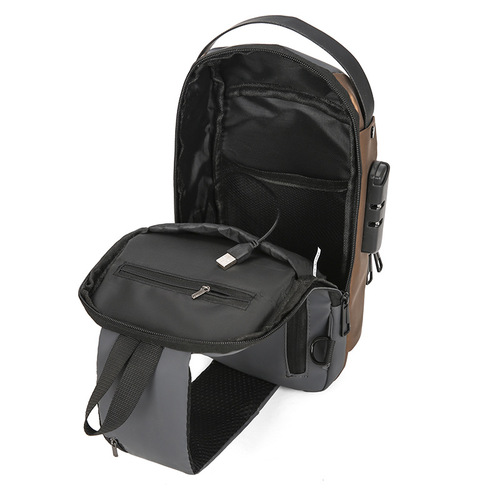 Password lock anti-theft chest bag for men, motorbike bag, outdoor waterproof unisex crossbody USB charging chest bag