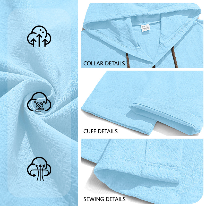 Transfronterizo Amazon nuevo estilo de primavera y verano hombre encapuchado camiseta suelta de algodón puro transpirable camisa casual de manga larga