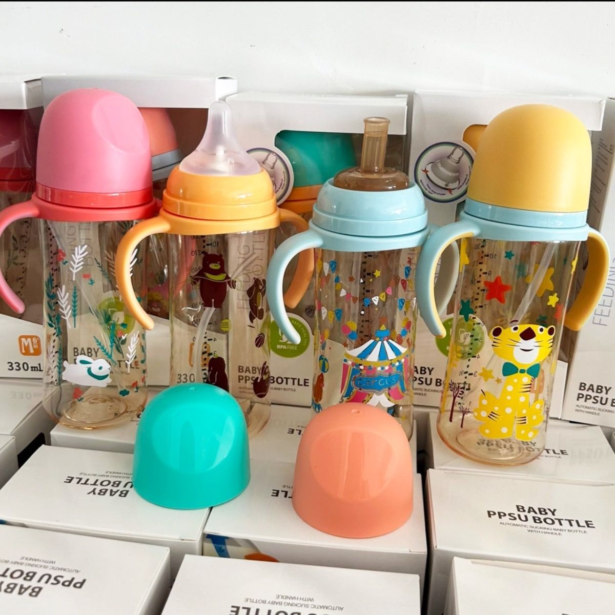 Wide-Diameter Double-Handle Anti-Fall Pacifier Bottle, Large-Capacity Straw Bottle, Straw Cup, Compatible with Third-Generation Painted Bottles