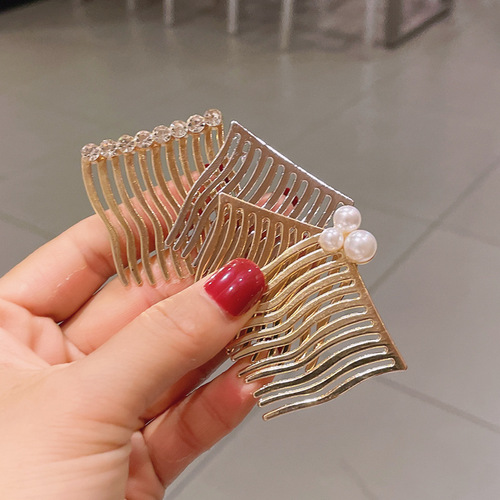 Girl internet celebrity style pearl rhinestone hairpin antique style backcomb hair comb insert comb Korean simple hairpin seamless bangs clip