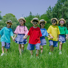 六一儿童演出服幼儿园毕业班服T恤牛仔背带裤啦啦队表演服装
