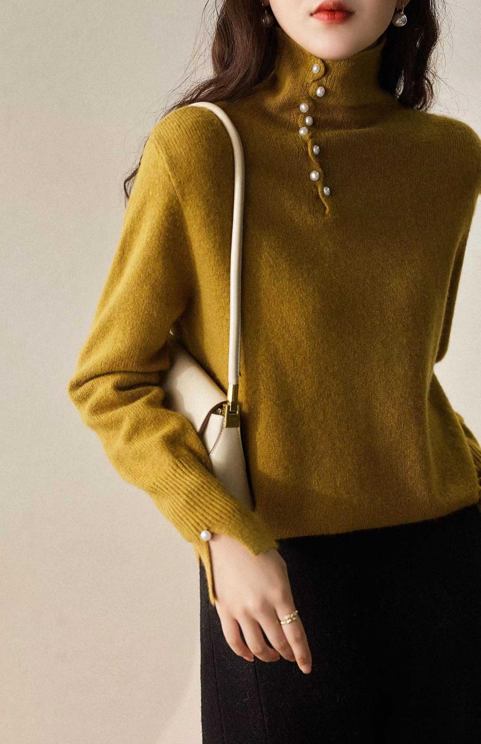 Craft Design Button Warm Turtleneck Comfortable Sweater For Women MLZY84274