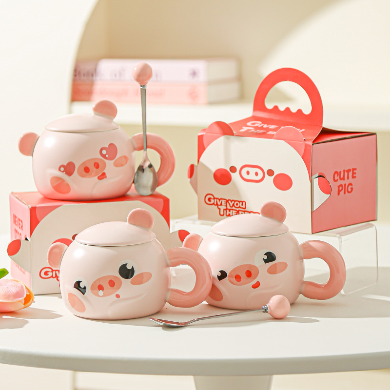 Cerdito Taza de red neta Corazón de niña rosa Hogar creativo Oficina Taza de cerámica Regalo Taza de desayuno de dibujos animados