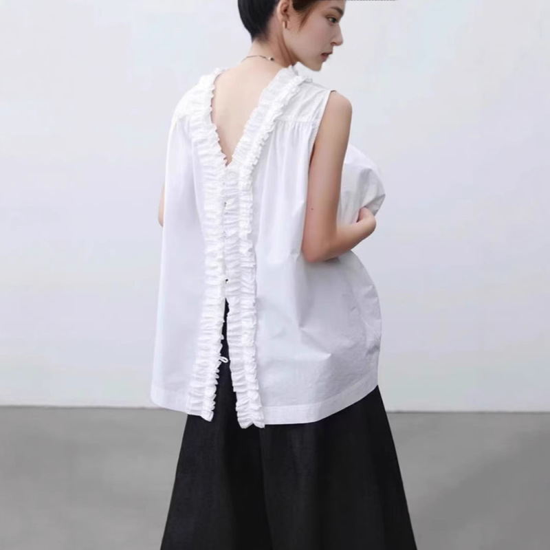 Petal Collar Sleeveless Shirt Reversible Small Shirt Women's White French Commuter Top Source Manufacturer