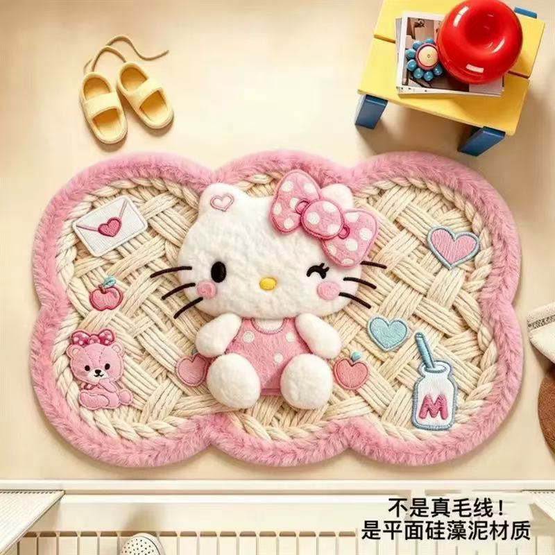 厂家直销可爱Kitty地垫浴室防滑硅藻泥洗漱台防溅速干脚垫玄关垫