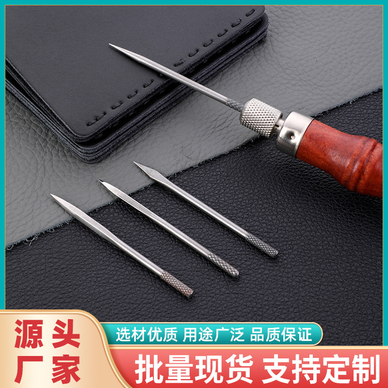 Cono de diamante cuatro en uno Cono de madera de cuero Función de punzón de cono cosido a mano Mango de madera Cono Herramientas de tallado de cuero Mango de madera