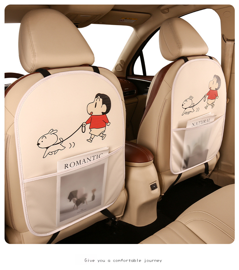 Small new ladies cute cartoon chair back anti-kick cushion car seat chair back anti-fouling cushion belt storage belt