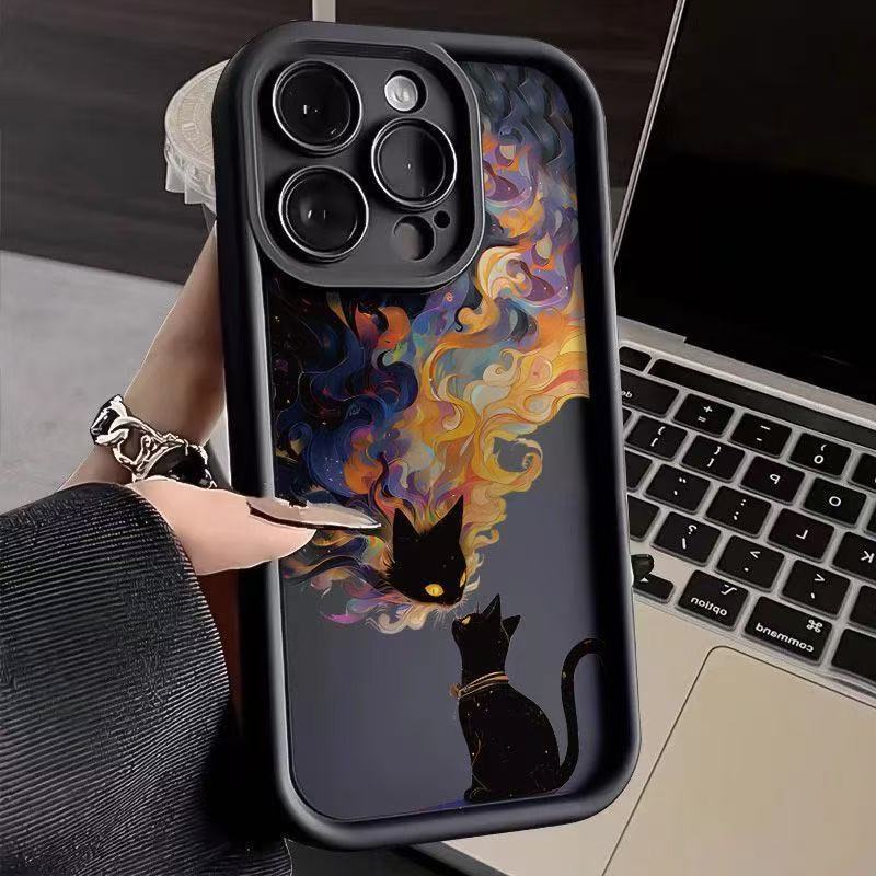 Pareja gato negro europeo y americano para iPhone 16pro funda para teléfono móvil Apple 15 anti-caída 14/13promax nuevo 12