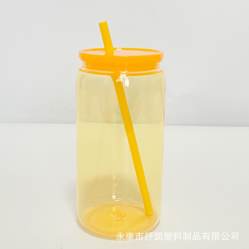 国境を越えて人気の高い大容量PC素材16オンスプラスチックストローカップ、単層半透明カラーメイソンジャー、ロゴ入り|undefined