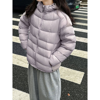 鹿西 安心90白鸭绒泡芙排骨羽绒服女冬轻薄款防寒连帽外套Y802501