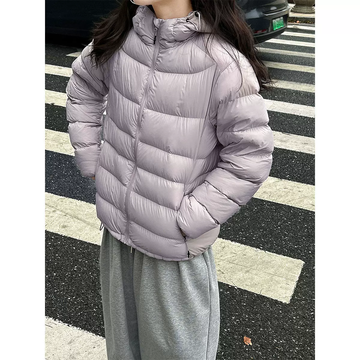 鹿西 安心90白鸭绒泡芙排骨羽绒服女冬轻薄款防寒连帽外套Y802501