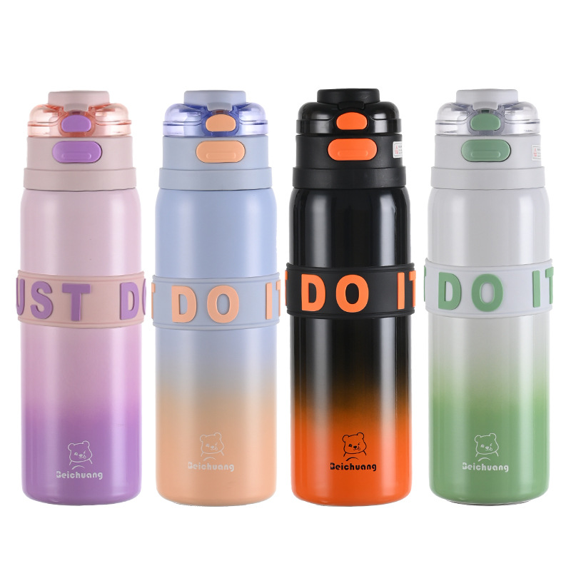 Taza de color de alto valor de color gradiente cubierta de rebote doble taza de aislamiento térmico de alta capacidad deportiva taza de agua de acero inoxidable portátil