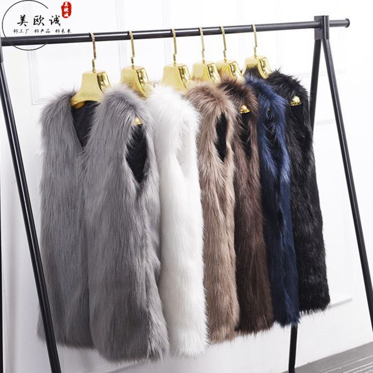 Fur Vest Women's Mid-length faux fox fur vest plus size women's vest thickened vest fur coat Korean style