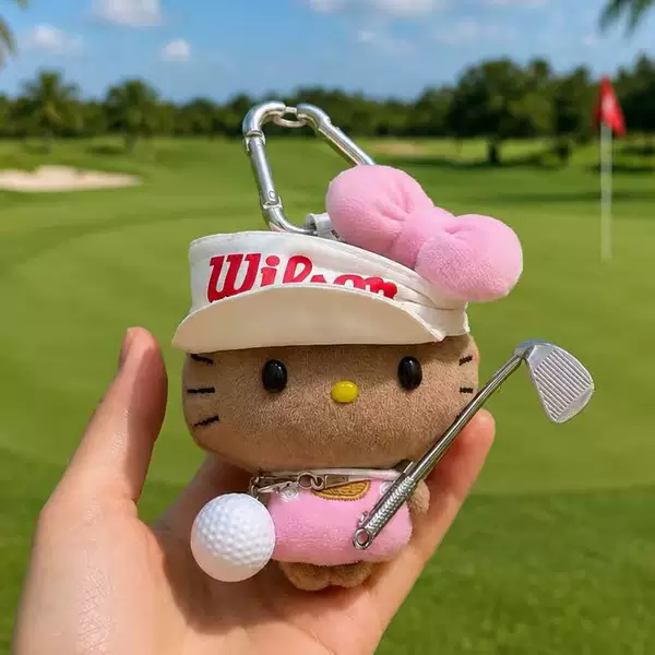 Golf ball black leather kitty cat pendant small toy Hello Kitty bag charm keychain gift