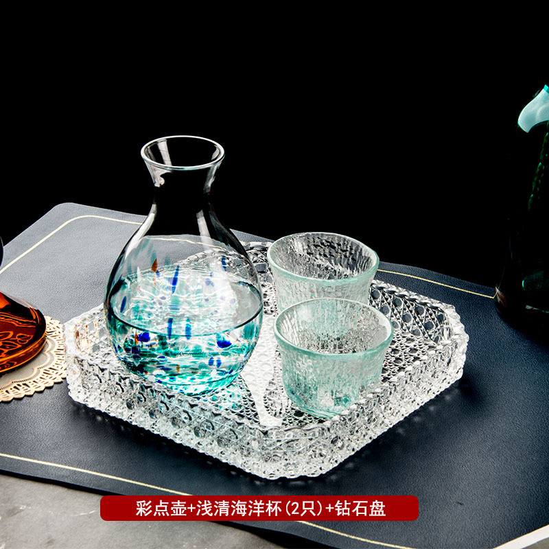 Glossy colorful pot + light clear ocean cup (2 pieces) + diamond plate
