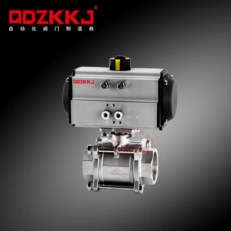 304不锈钢气动球阀内螺纹Q611F-16P气动三片式丝口球阀DN15 20