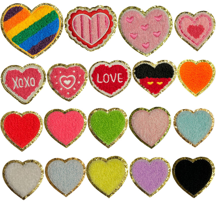 现货跨境热销心形格利特雪尼尔服装辅料装饰