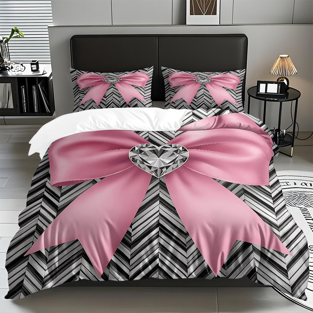 Ins Wind Pink Bow Digital Printed Colchón Set Pillow Cover Comercio electrónico transfronterizo preferido para adaptarse al modo JIT