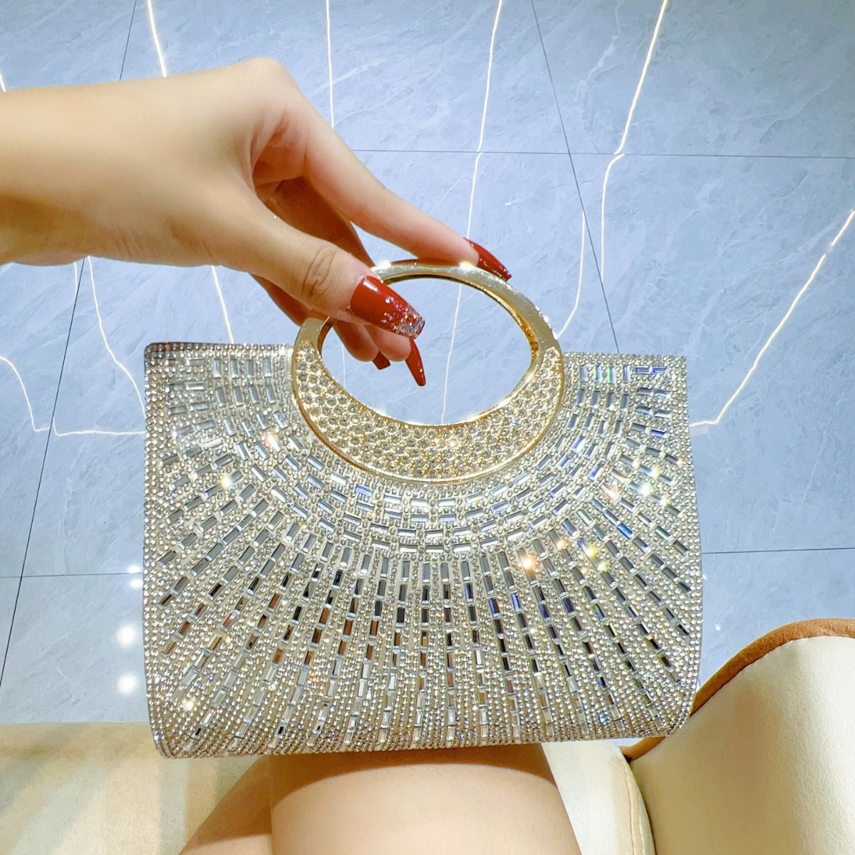 Bolsa de cena de lujo ligera transfronteriza de dama de alto nivel, anillo brillante con diamantes, bolsas de mano, bolsas de noche de boda de moda