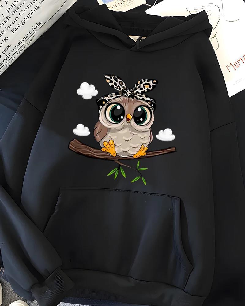 Hirsionsan Kawaii Cartoon Print Hoodies Women Overseas Spor