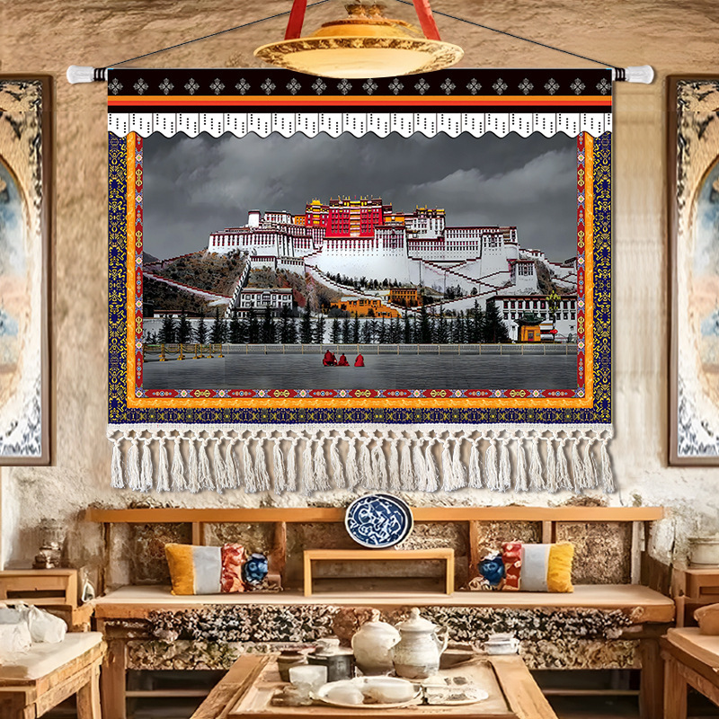 チベット吉祥チベット式布芸掛け絵四瑞長寿象掛け玄関仏堂通路背景装飾タペストリー|undefined