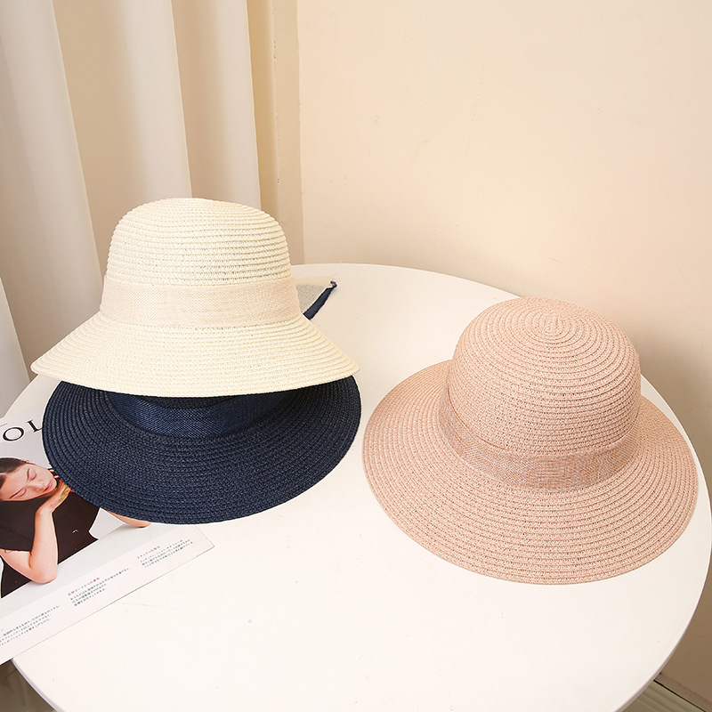 Bowknot Design Sweet, Pastoral Style Wide Eaves Rim Women's Sweet Pastoral Solid Color Bowknot Wide Eaves Straw Hat