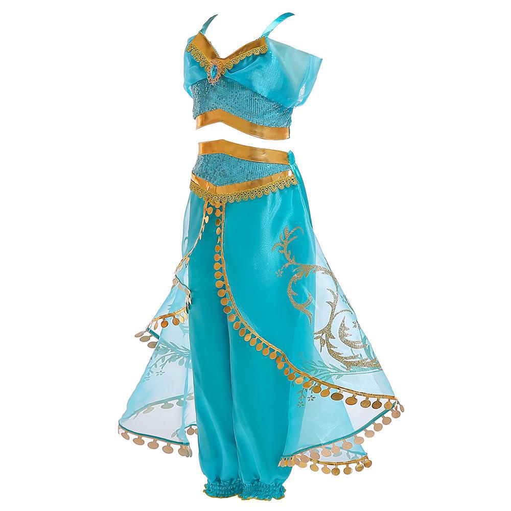 Traje de cosplay para niños europeos y americanos Halloween Aladin Jasmine Princess sequined Top + culottes 2-piece Set
