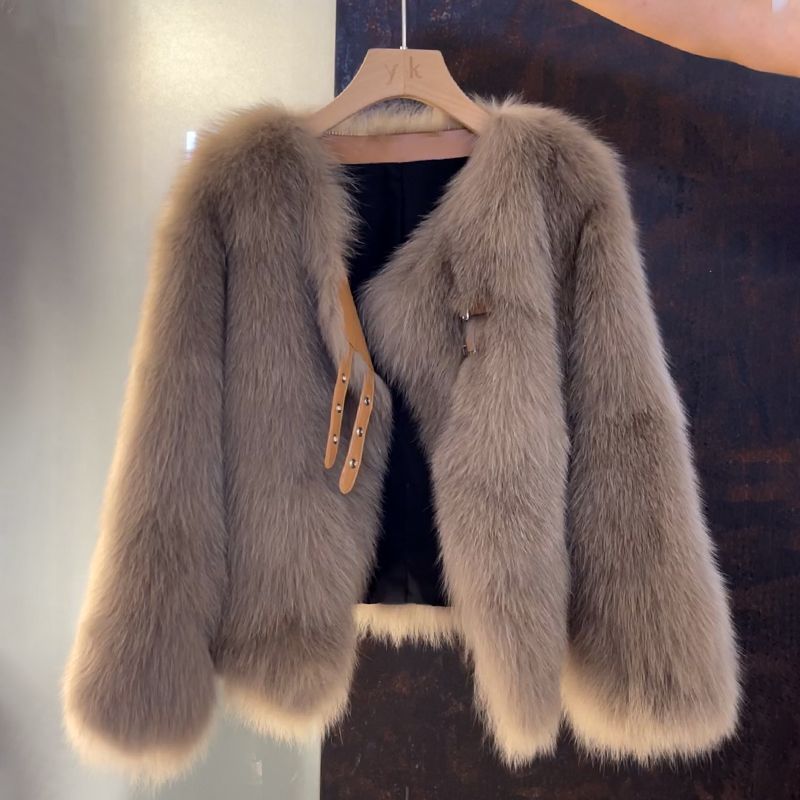 Imitation Fox Fur Outwear Women's Short 2024 Autumn New Spring Haining Korean Style Small Fragrant Imitation Leather Button Top