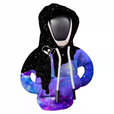 Hand-sewn creative gear shift cover hoodie, protects the gear lever, personalized, warm and cute, car gear shift cover (Sürətlər qutusu və əl tormozu başlıqları) - starry-sky-sweatshirt-style-gear-shift-cover