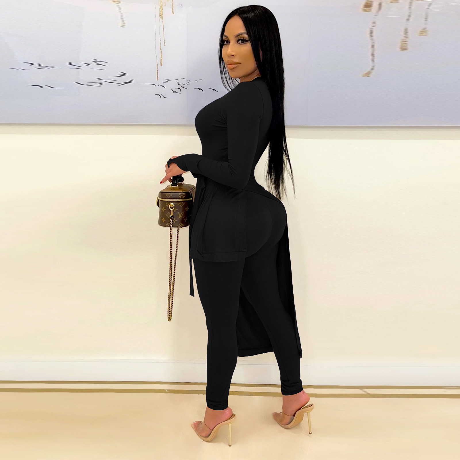 Solid Color Long-Sleeved Irregular Top Trousers Top NSSZC111539