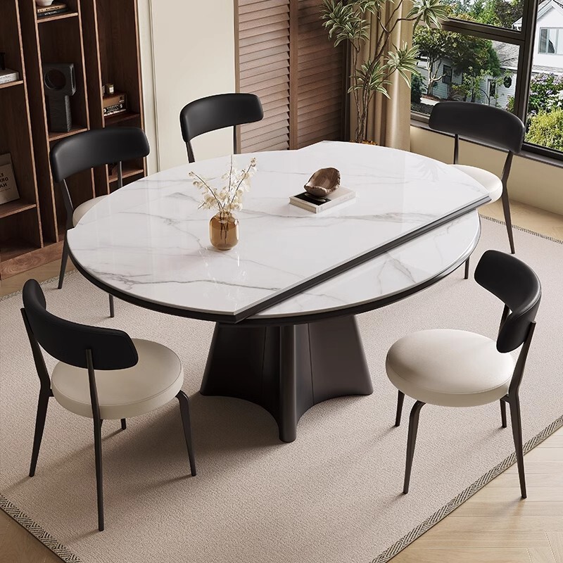 Italian Slate Dining Table 2025 New Accessible Luxury Modern Simple Household Small Apartment Retractable Dining Table Classy Round Table