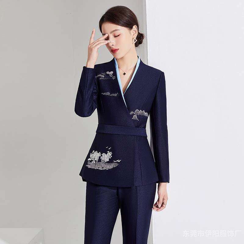 Профессиональный костюм женский 2023 Осень Новый Ретро Национальный стиль Модный текстурный костюм платье Рабочая одежда