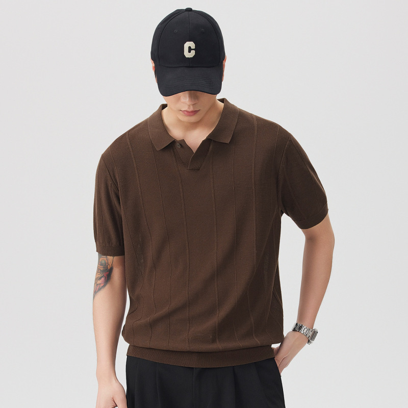 Retro Pure Color Short-Sleeved Polo Shirt for Men, Summer 2026 New Style, Versatile Lapel Knitwear T-Shirt Top