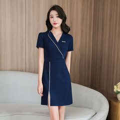 Women's Beauty Salon Work Uniform, High-End Wellness Center Foot Massage Technician Dress, 236 Short-Sleeve Dress