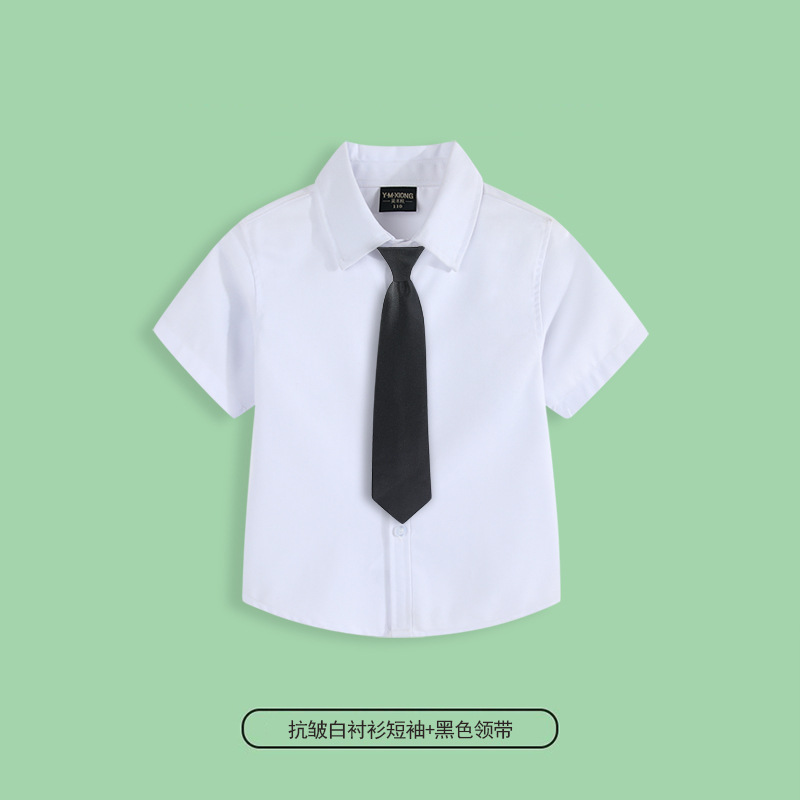 Camisa blanca antiarrugas manga corta + corbata negra / 110cm