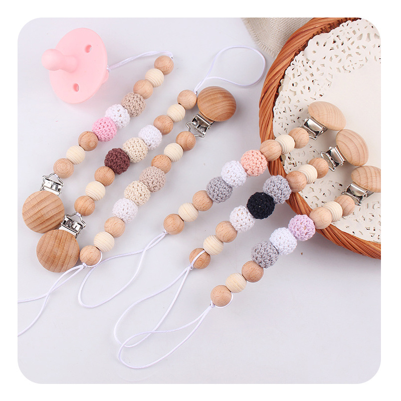 Productos para bebés y niños, clip de chupeta de madera de haya, cadena de chupeta de seguridad, cadena anti-caída, productos para bebés, madres y bebés, cadena DIY anti-caída