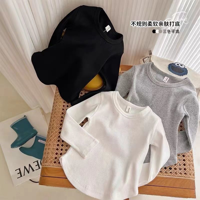 2023 new style long-sleeved T-shirt for children and girls, Korean style, versatile, irregular solid color bottoming shirt, trendy 0101