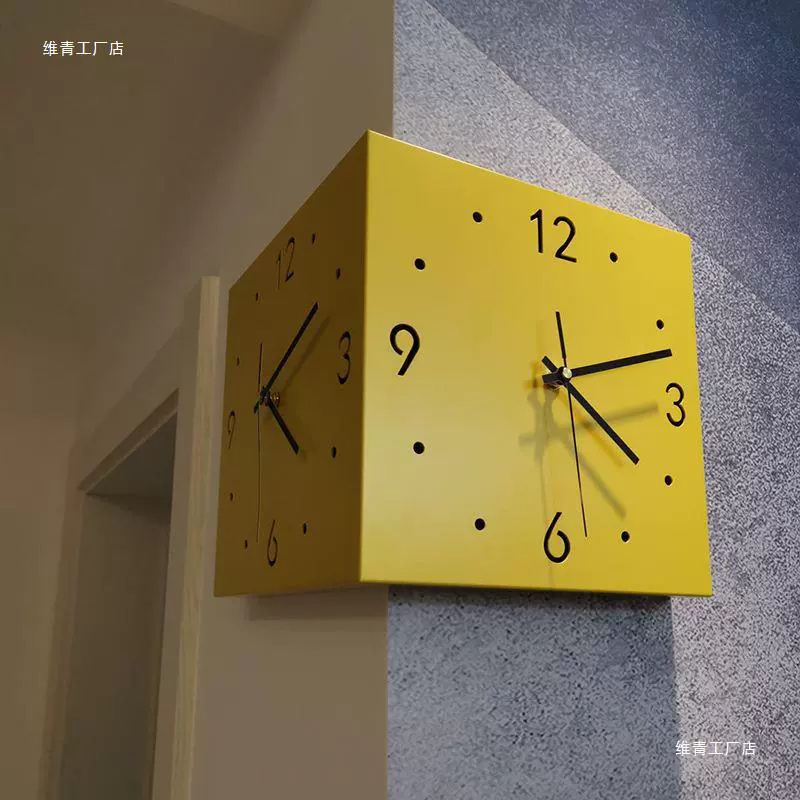 Corner Double-Sided Wall Clock, Two-Face Silent Design, LED Induction Options, Multi-Color