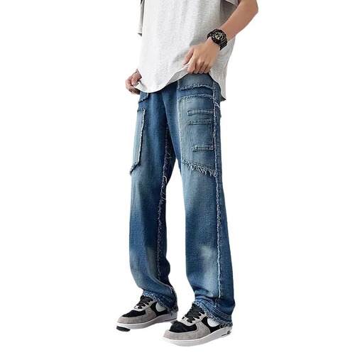 Spring and summer American dirty pants, heavy washed tie-dyed, ready-made, straight jeans, pants, bell-bottom pants