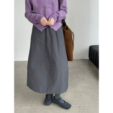 滔川   25冬韩系松紧腰泡芙夹棉花苞半身裙女加厚纯色A字裙25955