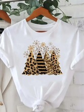 Leopard Snowflake Printed Fashion New Year Women T Shirts To
